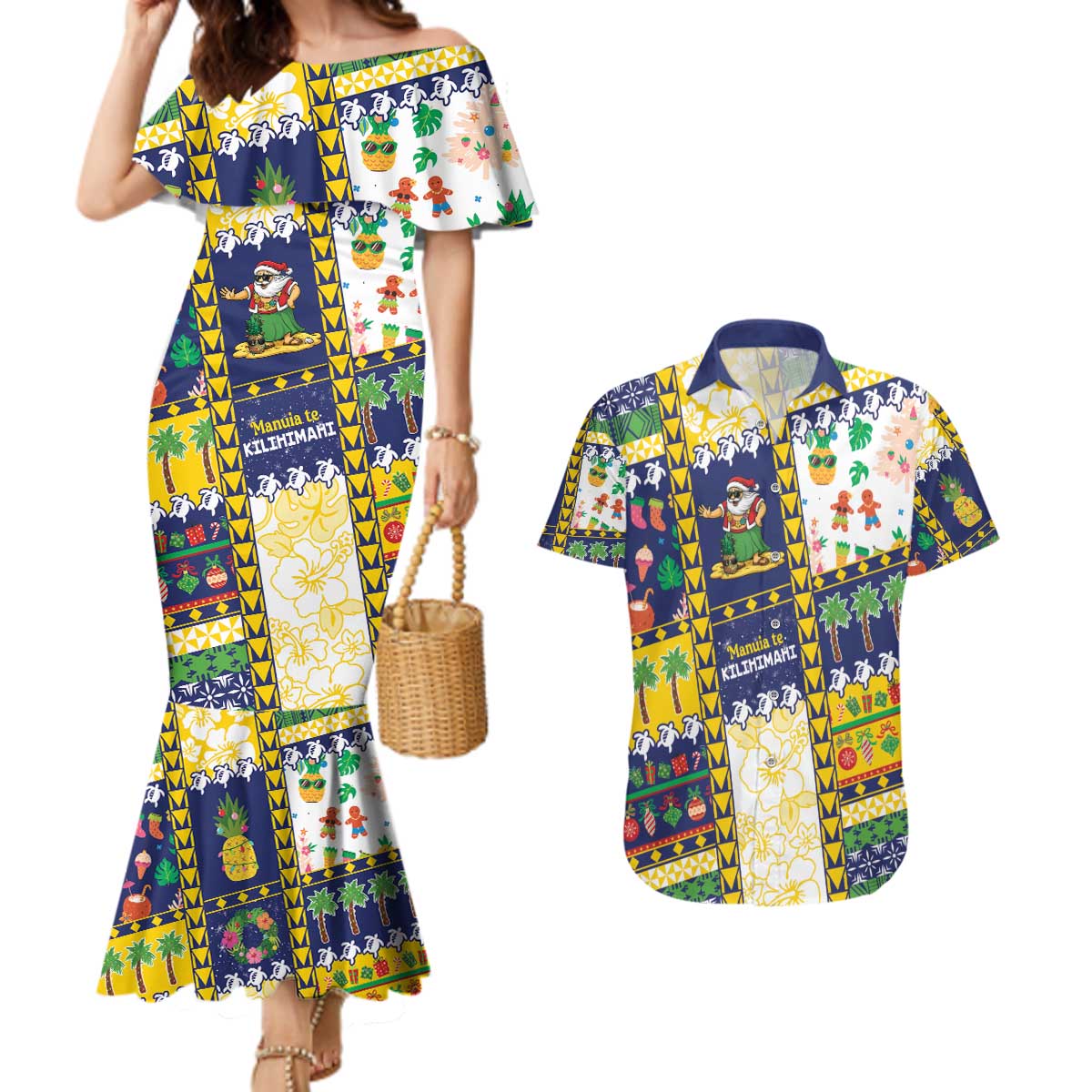 Tokelau Christmas Couples Matching Mermaid Dress and Hawaiian Shirt Festive Beach Vibes - Polynesian Pride