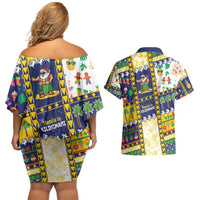 Tokelau Christmas Couples Matching Off Shoulder Short Dress and Hawaiian Shirt Festive Beach Vibes - Polynesian Pride