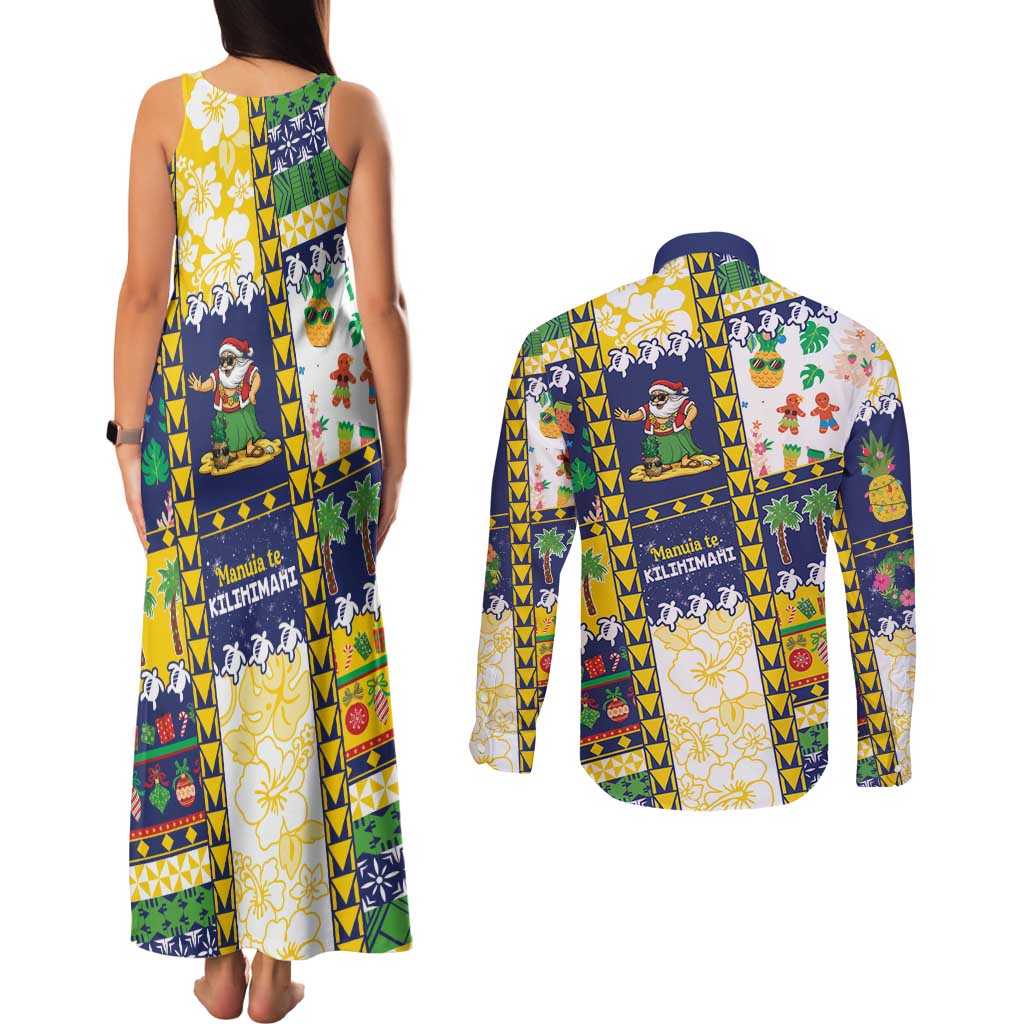 Tokelau Christmas Couples Matching Tank Maxi Dress and Long Sleeve Button Shirt Festive Beach Vibes - Polynesian Pride