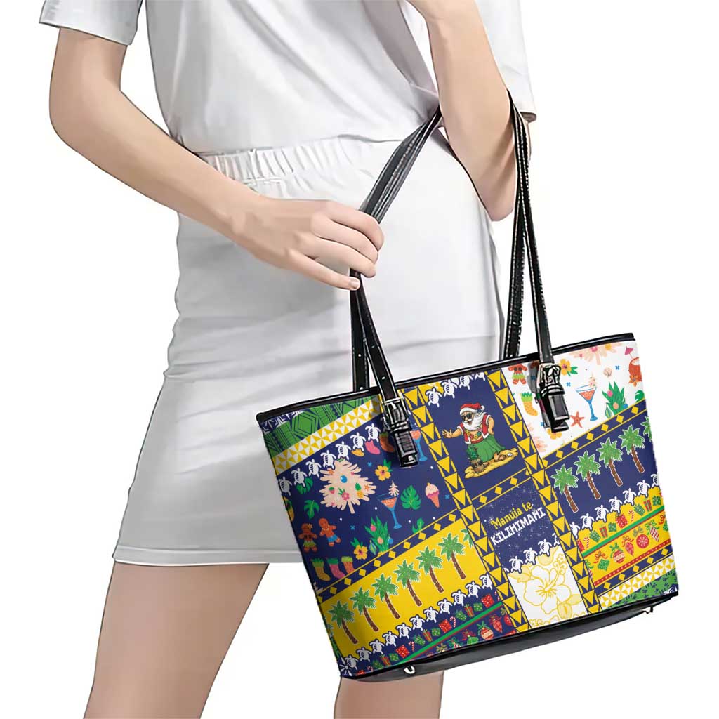 Tokelau Christmas Leather Tote Bag Festive Beach Vibes - Polynesian Pride
