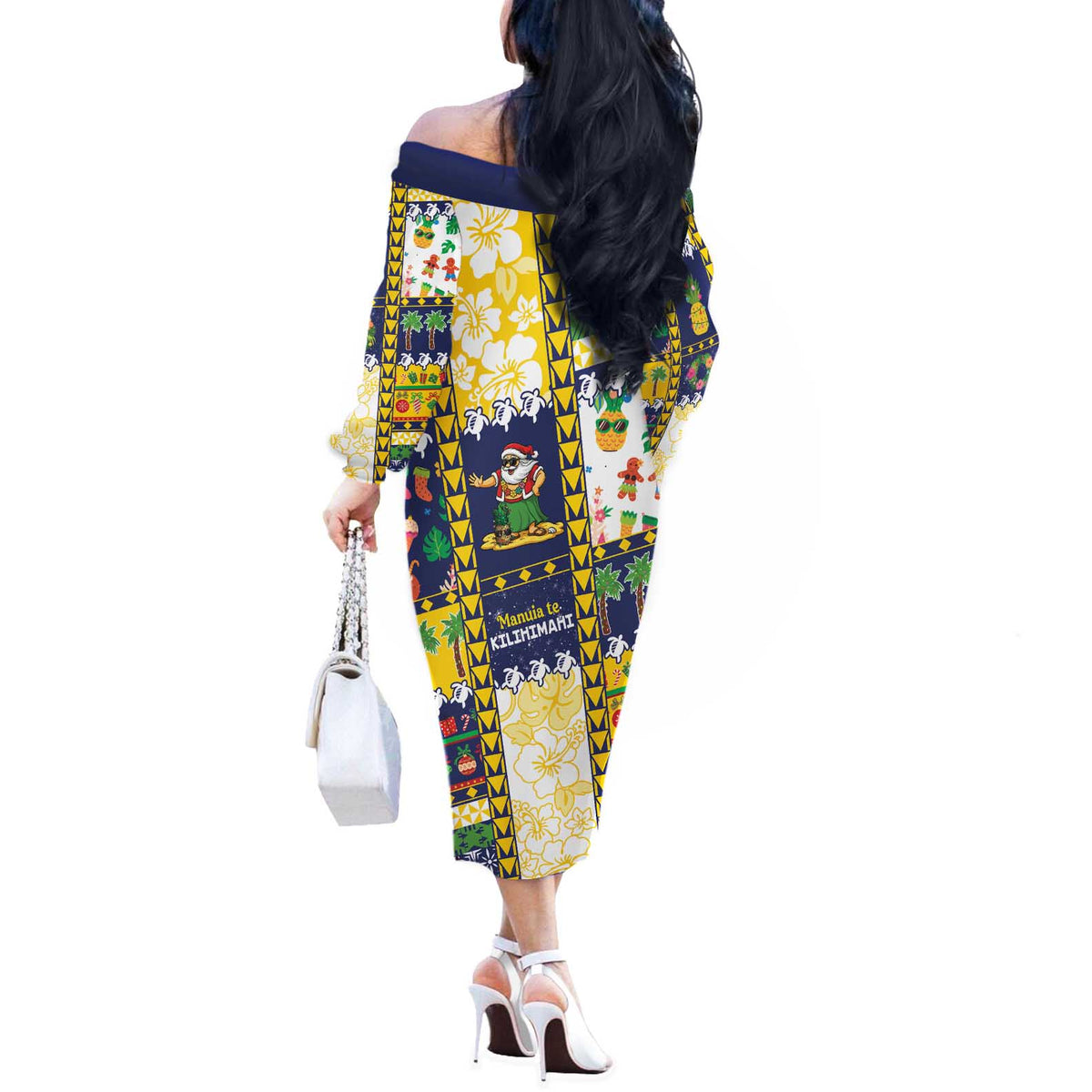 Tokelau Christmas Off The Shoulder Long Sleeve Dress Festive Beach Vibes - Polynesian Pride