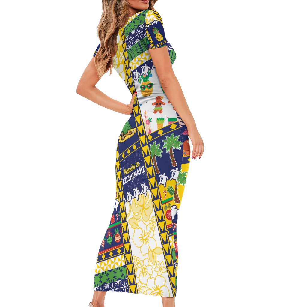 Tokelau Christmas Short Sleeve Bodycon Dress Festive Beach Vibes - Polynesian Pride