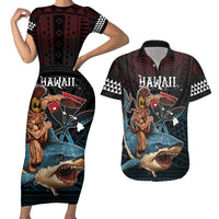Hawaii Ikaika Couples Matching Short Sleeve Bodycon Dress and Hawaiian Shirt Hawaiian Mythic Koa Tribal Warrior