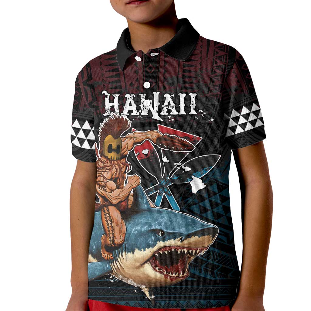 Hawaii Ikaika Kid Polo Shirt Hawaiian Mythic Koa Tribal Warrior LT05 Kid Black - Polynesian Pride