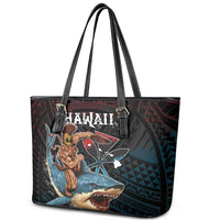 Hawaii Ikaika Leather Tote Bag Hawaiian Mythic Koa Tribal Warrior