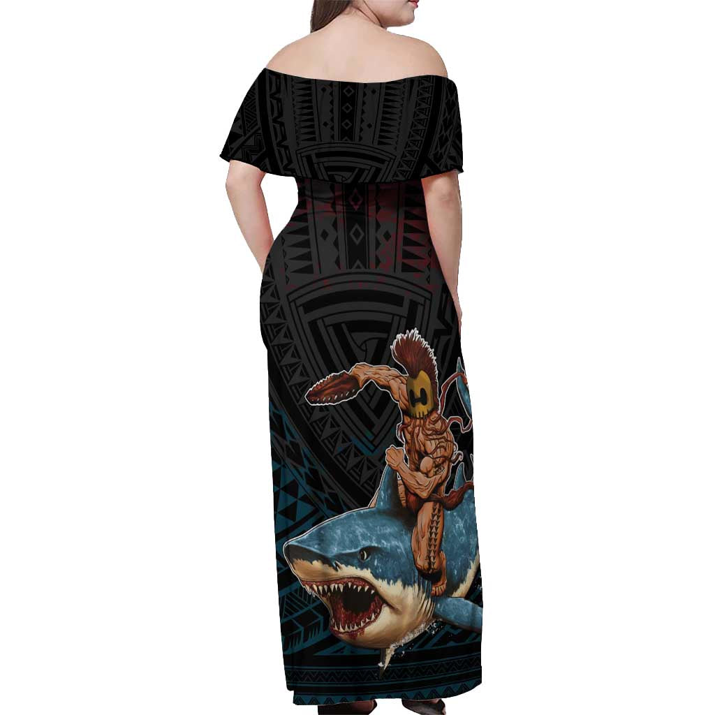 Hawaii Ikaika Off Shoulder Maxi Dress Hawaiian Mythic Koa Tribal Warrior