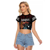 Hawaii Ikaika Raglan Cropped T Shirt Hawaiian Mythic Koa Tribal Warrior LT05 Female Black - Polynesian Pride