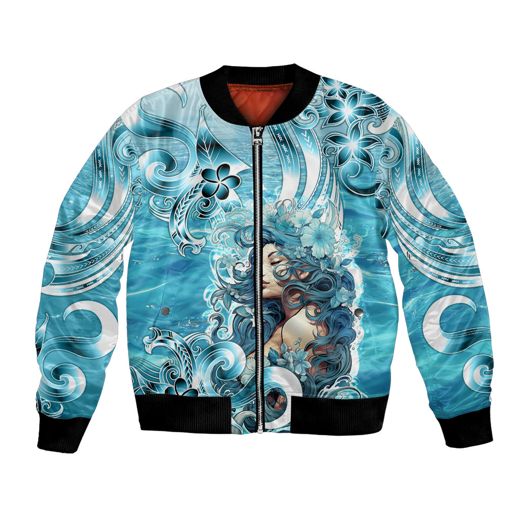 Hawaii Namaka Goddess Of The Sea Bomber Jacket Polynesian Style LT05 Unisex Turquoise - Polynesian Pride