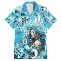 Hawaii Namaka Goddess Of The Sea Family Matching Short Sleeve Bodycon Dress and Hawaiian Shirt Polynesian Style LT05 Dad's Shirt - Short Sleeve Turquoise - Polynesian Pride