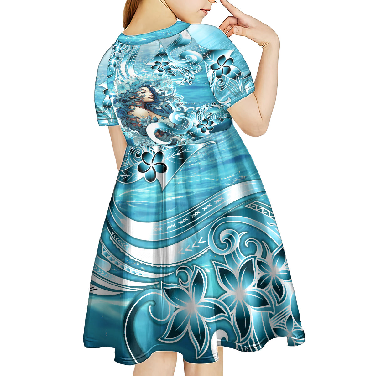 Hawaii Namaka Goddess Of The Sea Kid Short Sleeve Dress Polynesian Style LT05 - Polynesian Pride