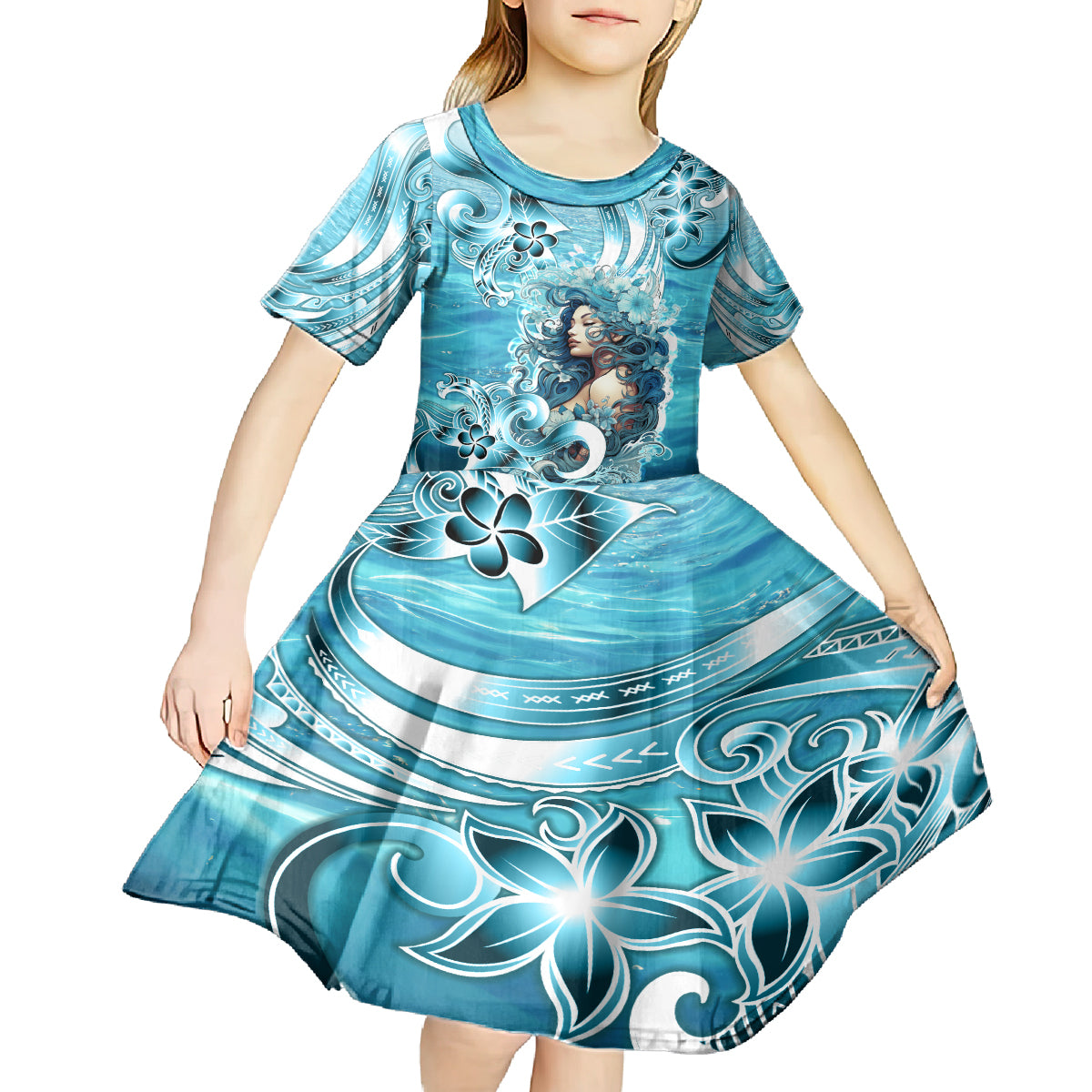 Hawaii Namaka Goddess Of The Sea Kid Short Sleeve Dress Polynesian Style LT05 - Polynesian Pride