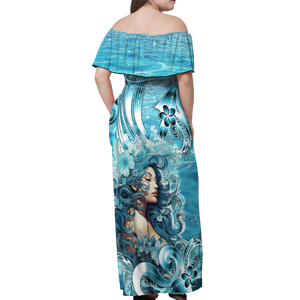 Hawaii Namaka Goddess Of The Sea Off Shoulder Maxi Dress Polynesian Style LT05 - Polynesian Pride