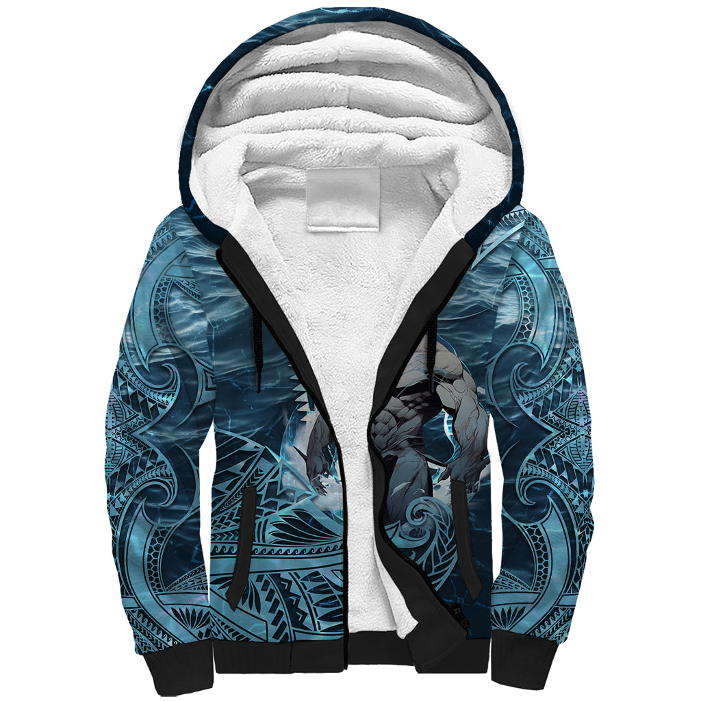 Hawaiian Shark God Kamohoalii Sherpa Hoodie Polynesian Style LT05 Unisex Blue - Polynesian Pride