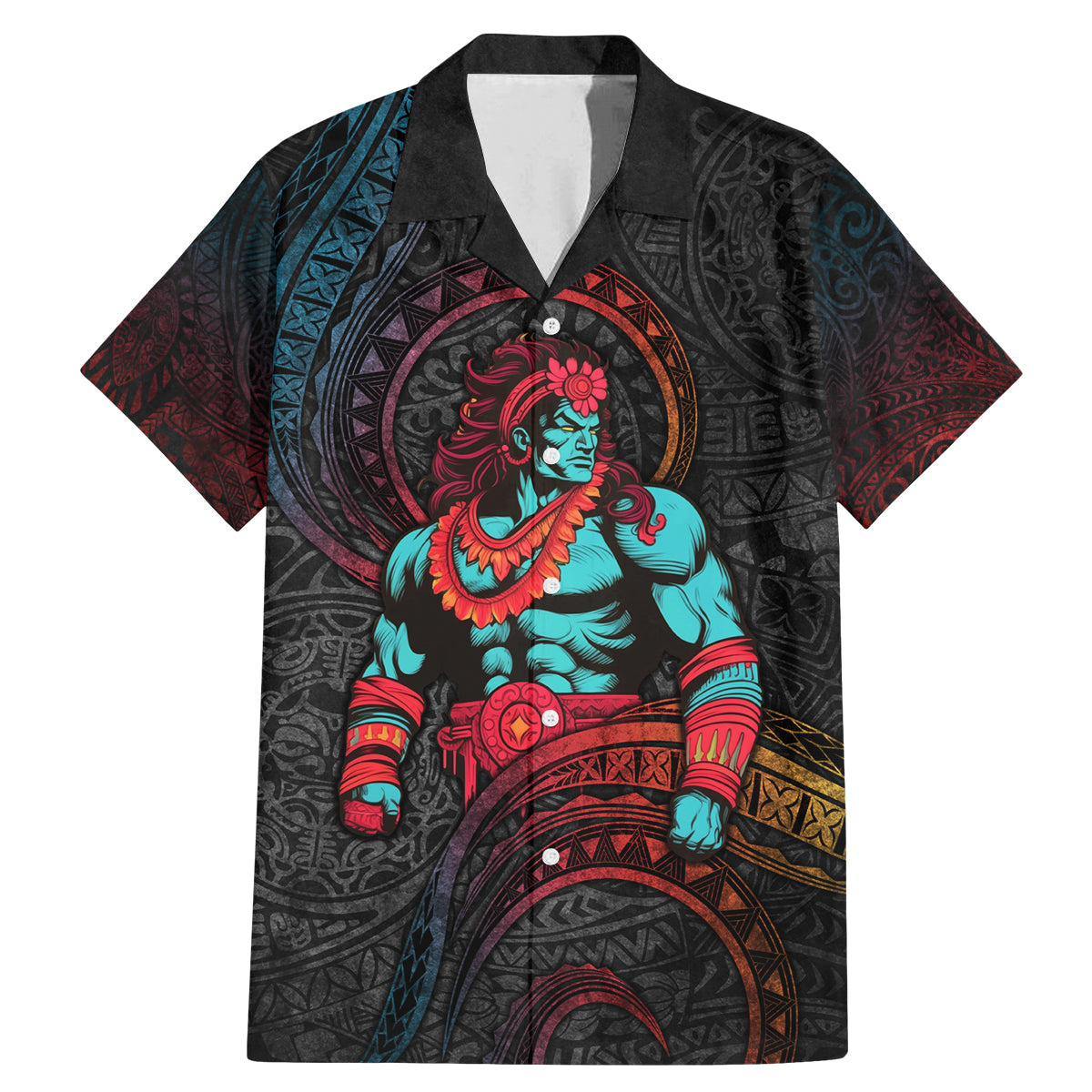 Hawaiian Demigod Maui Family Matching Mermaid Dress and Hawaiian Shirt Polynesian Mythology LT05 Dad's Shirt - Short Sleeve Black - Polynesian Pride