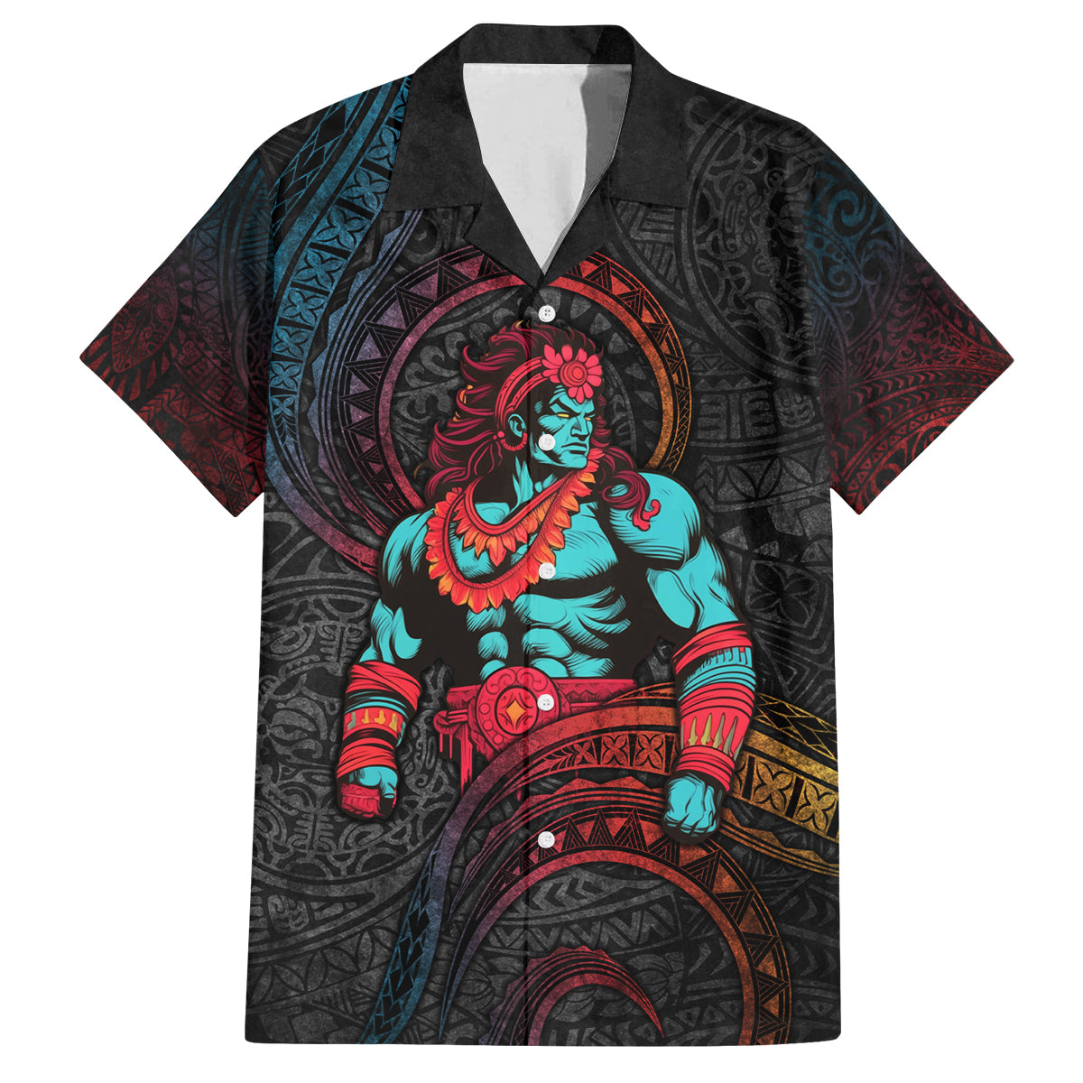 Hawaiian Demigod Maui Family Matching Off Shoulder Short Dress and Hawaiian Shirt Polynesian Mythology LT05 Dad's Shirt - Short Sleeve Black - Polynesian Pride