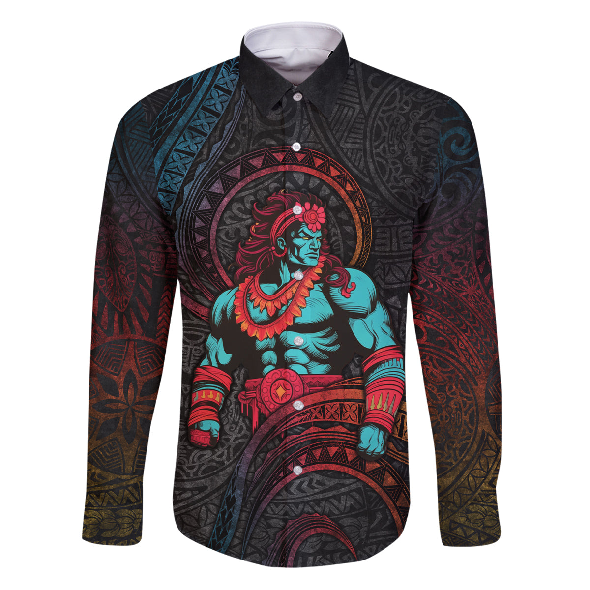 Hawaiian Demigod Maui Family Matching Puletasi and Hawaiian Shirt Polynesian Mythology LT05 Dad's Shirt - Long Sleeve Black - Polynesian Pride