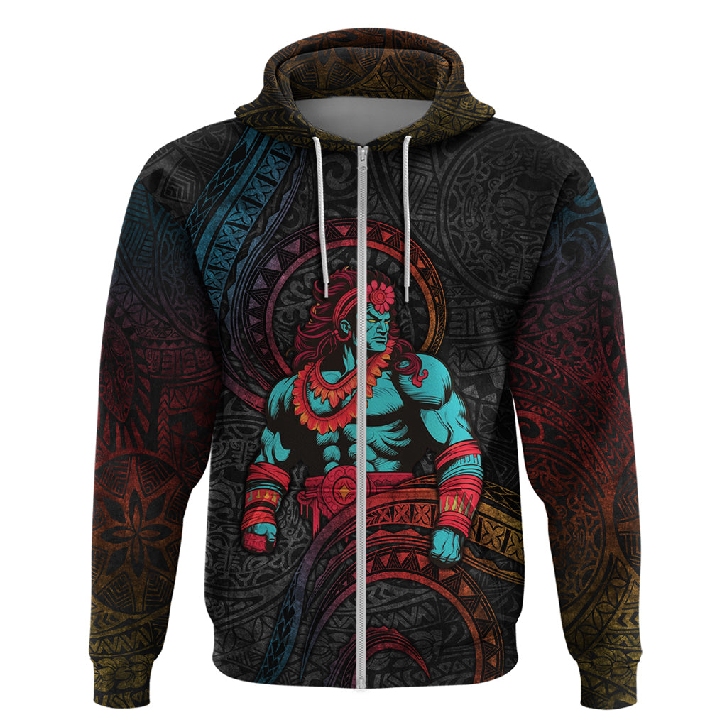 Hawaiian Demigod Maui Hoodie Polynesian Mythology LT05 Zip Hoodie Black - Polynesian Pride