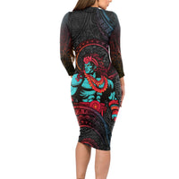 Hawaiian Demigod Maui Long Sleeve Bodycon Dress Polynesian Mythology LT05 - Polynesian Pride
