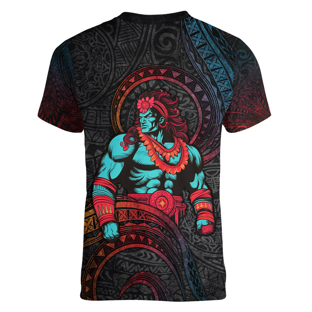 Hawaiian Demigod Maui Women V Neck T Shirt Polynesian Mythology LT05 - Polynesian Pride