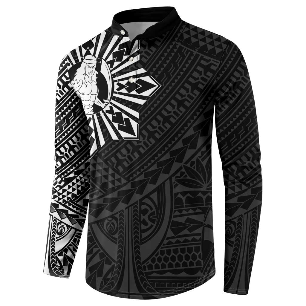 Philippines Tribal Button Sweatshirt King Lapu Lapu Black Version