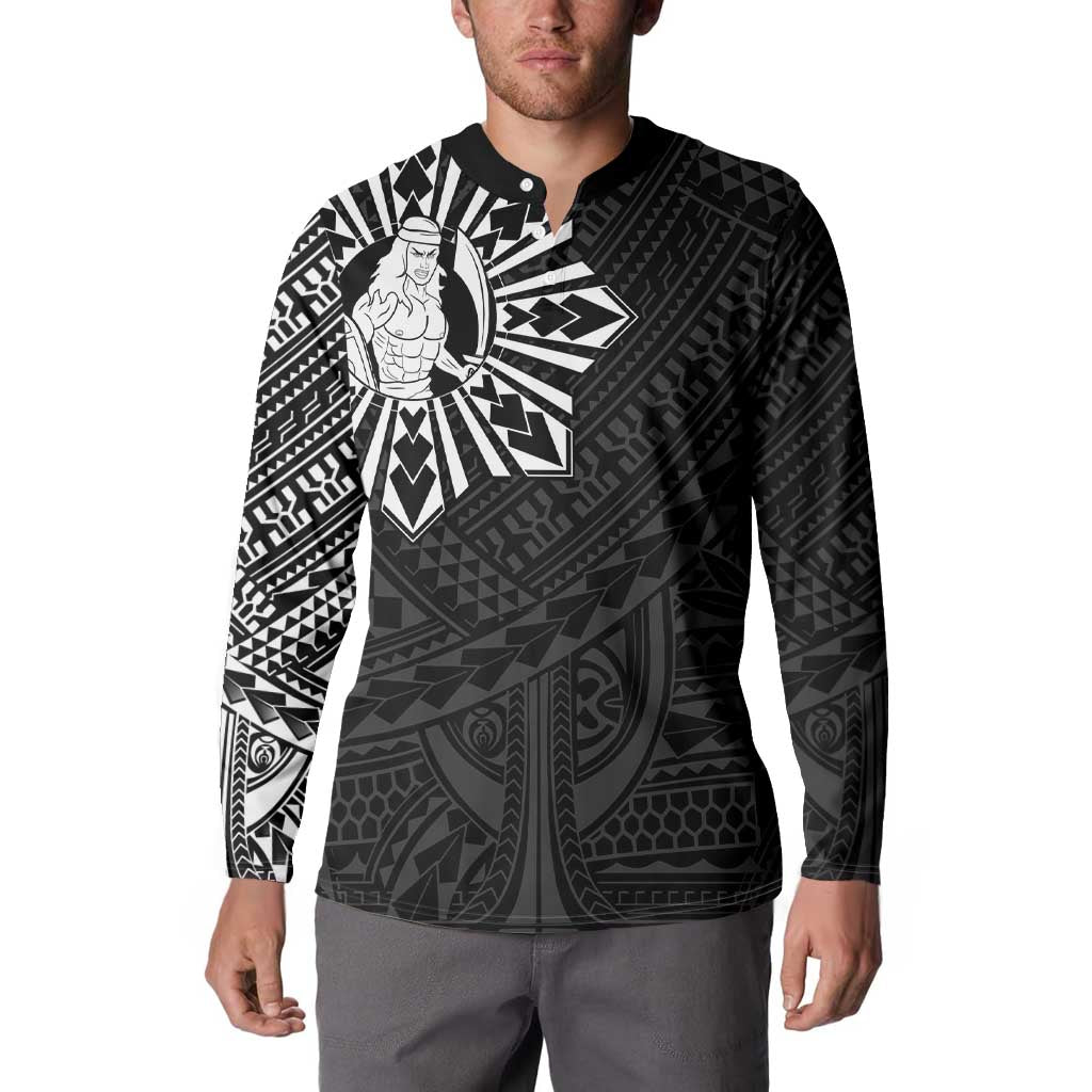 Philippines Tribal Button Sweatshirt King Lapu Lapu Black Version