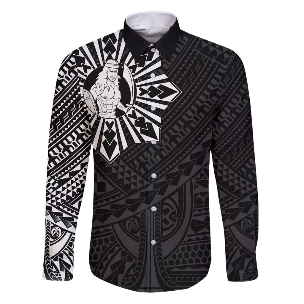 Philippines Tribal Family Matching Puletasi and Hawaiian Shirt King Lapu Lapu Black Version