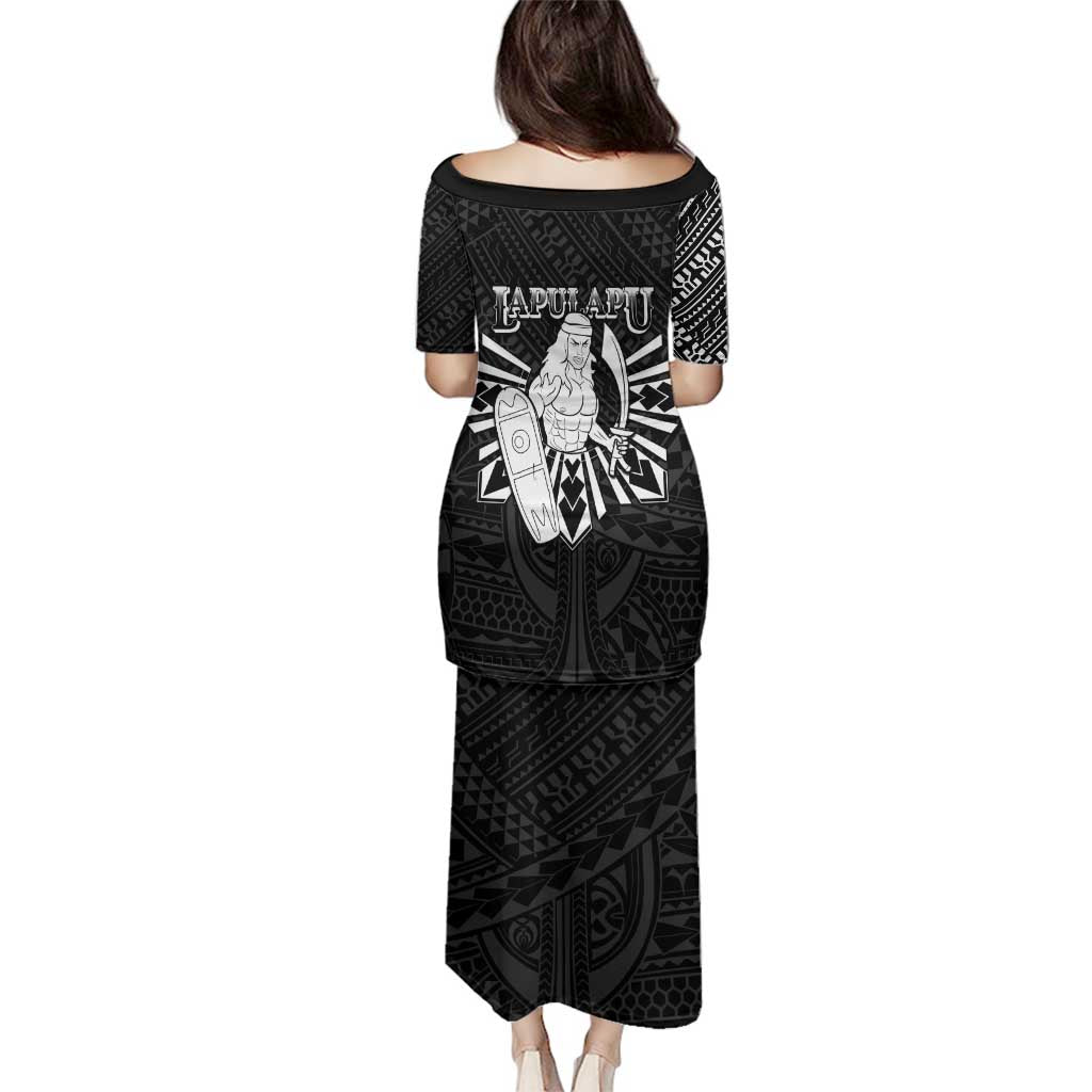 Philippines Tribal Family Matching Puletasi and Hawaiian Shirt King Lapu Lapu Black Version