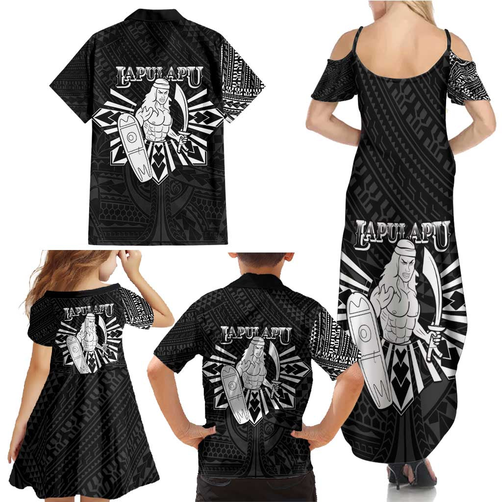 Philippines Tribal Family Matching Summer Maxi Dress and Hawaiian Shirt King Lapu Lapu Black Version