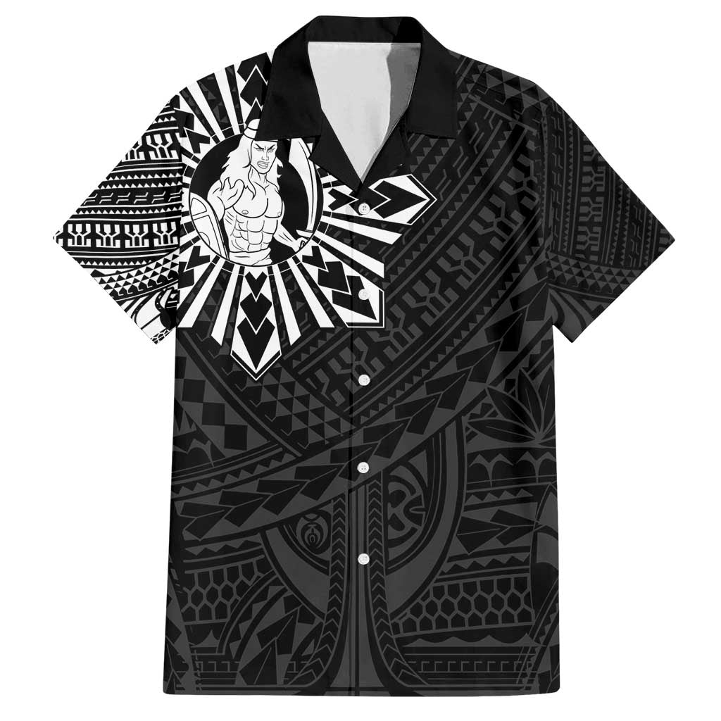 Philippines Tribal Family Matching Summer Maxi Dress and Hawaiian Shirt King Lapu Lapu Black Version