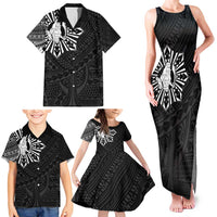 Philippines Tribal Family Matching Tank Maxi Dress and Hawaiian Shirt King Lapu Lapu Black Version