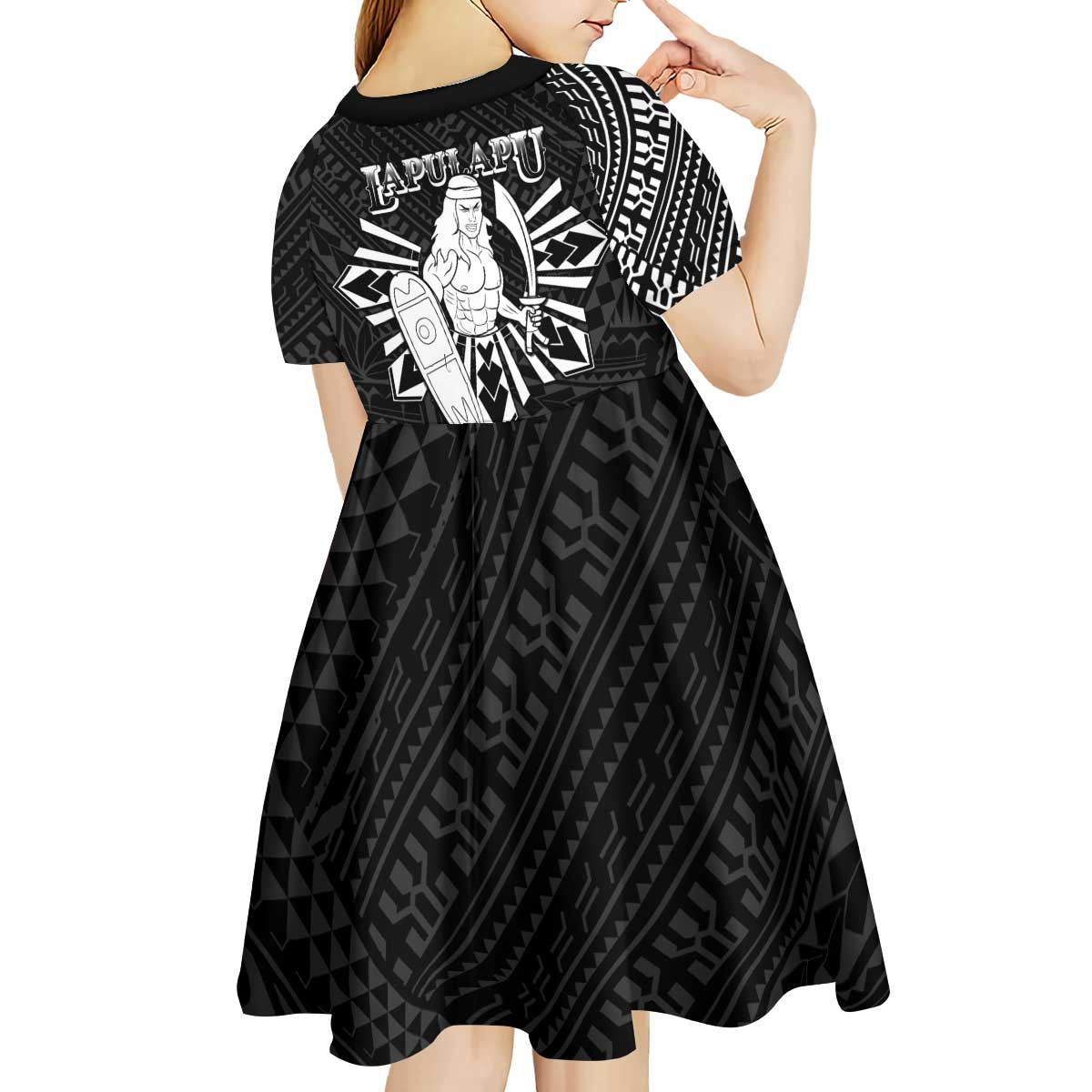 Philippines Tribal Kid Short Sleeve Dress King Lapu Lapu Black Version