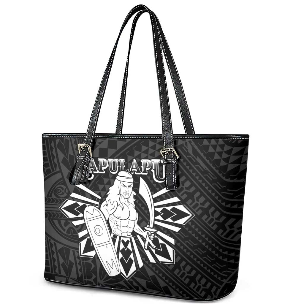 Philippines Tribal Leather Tote Bag King Lapu Lapu Black Version