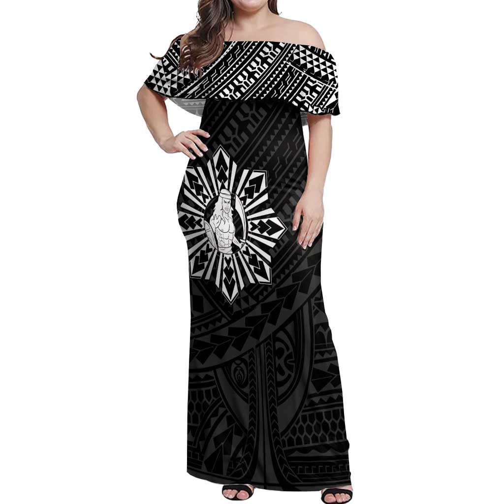 Philippines Tribal Off Shoulder Maxi Dress King Lapu Lapu Black Version