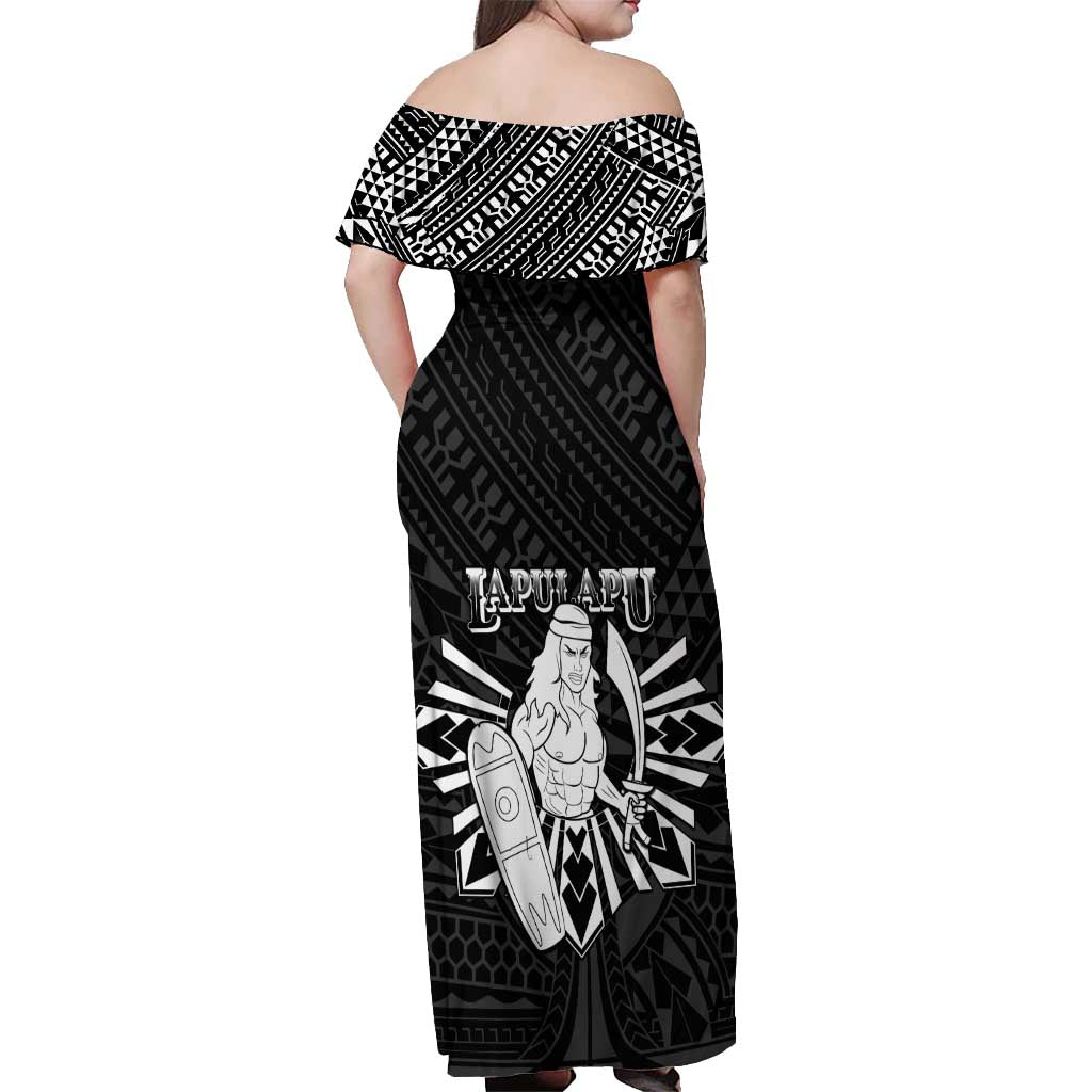 Philippines Tribal Off Shoulder Maxi Dress King Lapu Lapu Black Version