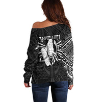 Philippines Tribal Off Shoulder Sweater King Lapu Lapu Black Version