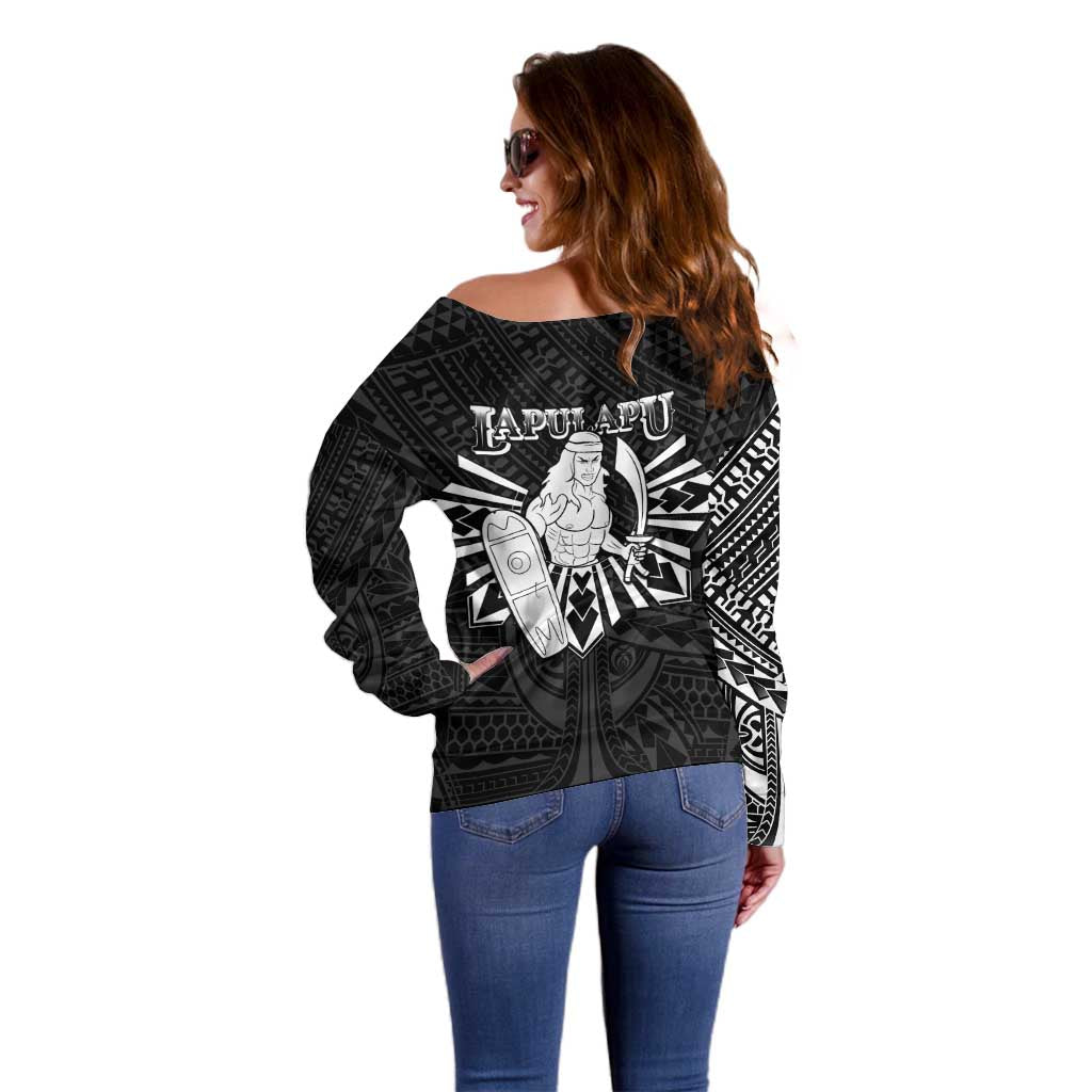 Philippines Tribal Off Shoulder Sweater King Lapu Lapu Black Version