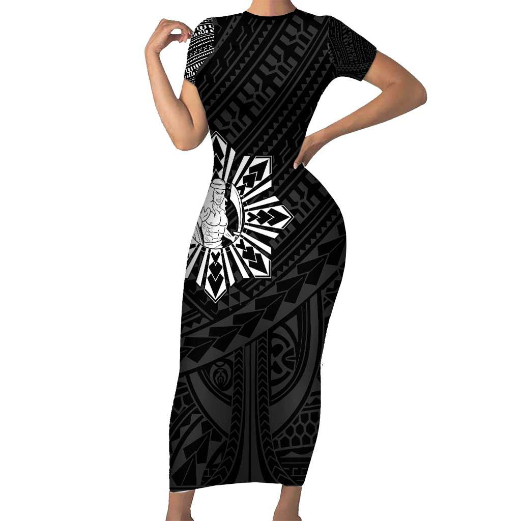 Philippines Tribal Short Sleeve Bodycon Dress King Lapu Lapu Black Version