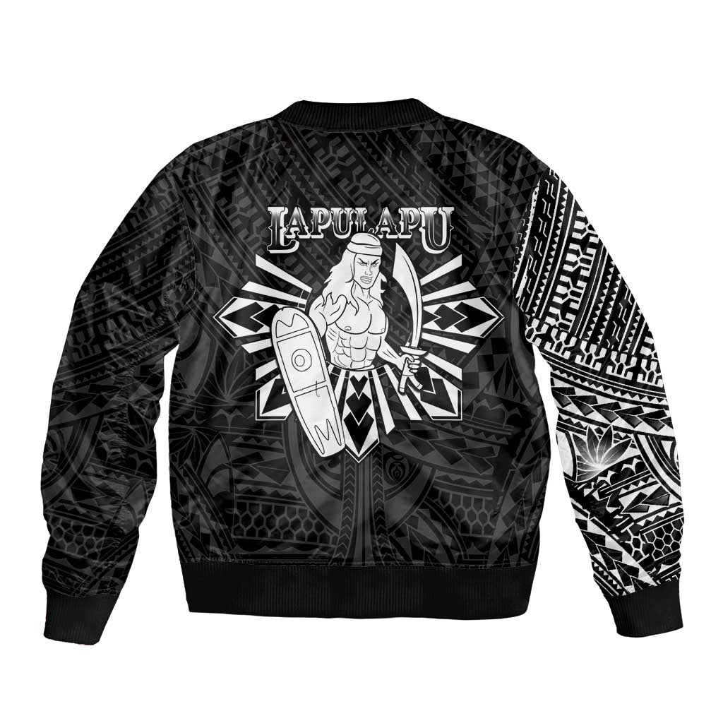 Philippines Tribal Sleeve Zip Bomber Jacket King Lapu Lapu Black Version