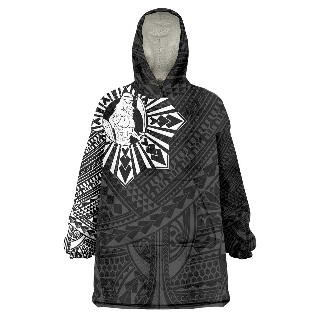 Philippines Tribal Wearable Blanket Hoodie King Lapu Lapu Black Version