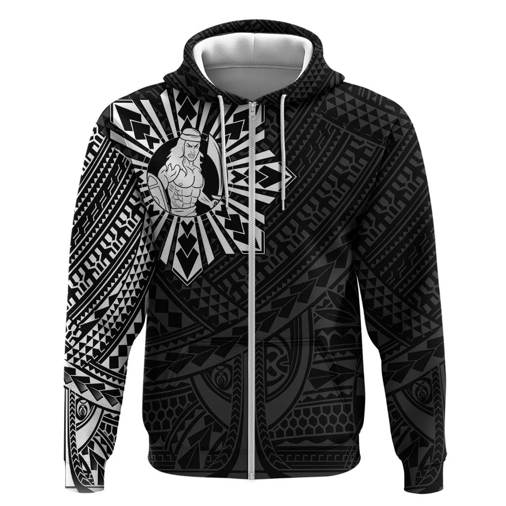 Philippines Tribal Zip Hoodie King Lapu Lapu Black Version