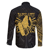 Philippines Tribal Family Matching Off Shoulder Maxi Dress and Hawaiian Shirt King Lapu Lapu Gold Version