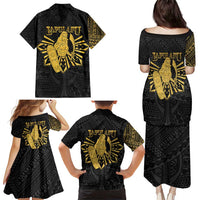 Philippines Tribal Family Matching Puletasi and Hawaiian Shirt King Lapu Lapu Gold Version