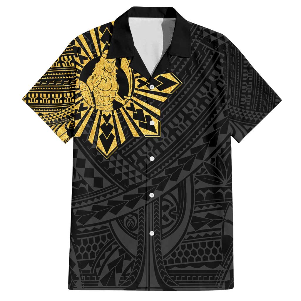 Philippines Tribal Family Matching Tank Maxi Dress and Hawaiian Shirt King Lapu Lapu Gold Version