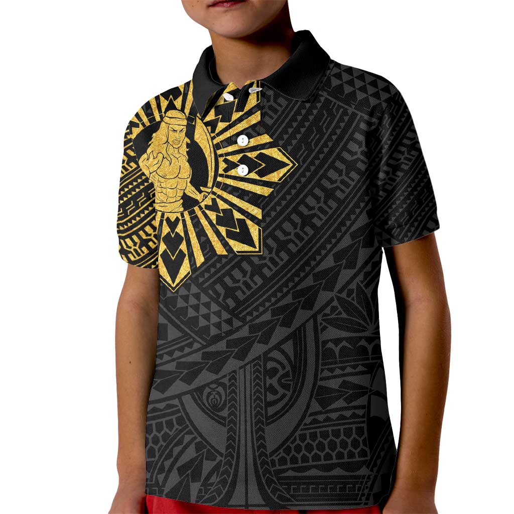 Philippines Tribal Kid Polo Shirt King Lapu Lapu Gold Version