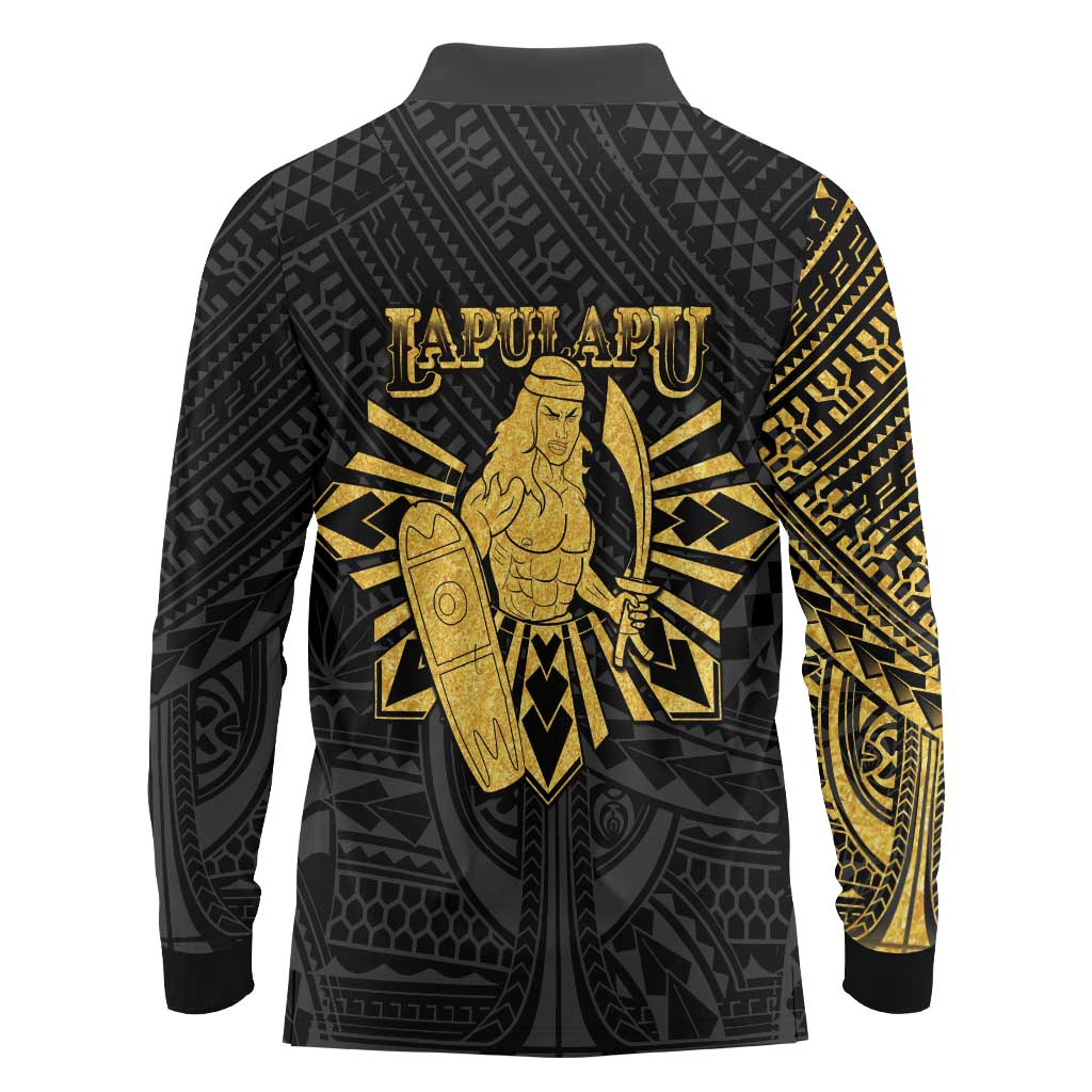 Philippines Tribal Long Sleeve Polo Shirt King Lapu Lapu Gold Version