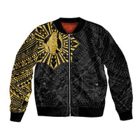 Philippines Tribal Sleeve Zip Bomber Jacket King Lapu Lapu Gold Version