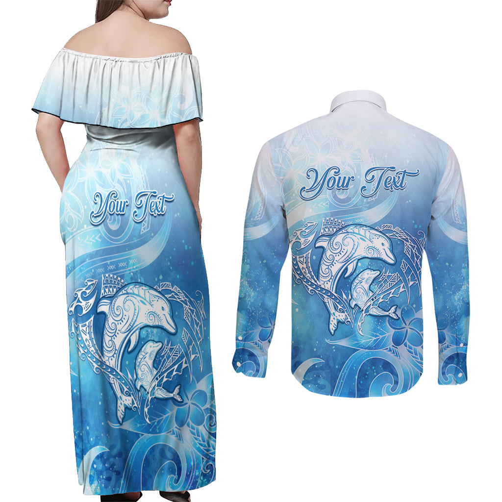 Mother's Love Is Deeper Than Ocean Couples Matching Off Shoulder Maxi Dress and Long Sleeve Button Shirt Polynesian Style