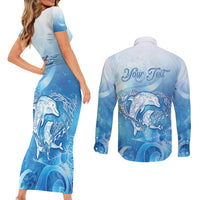 Mother's Love Is Deeper Than Ocean Couples Matching Short Sleeve Bodycon Dress and Long Sleeve Button Shirt Polynesian Style