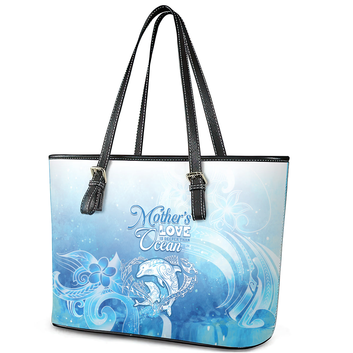 Mother's Love Is Deeper Than Ocean Leather Tote Bag Polynesian Style