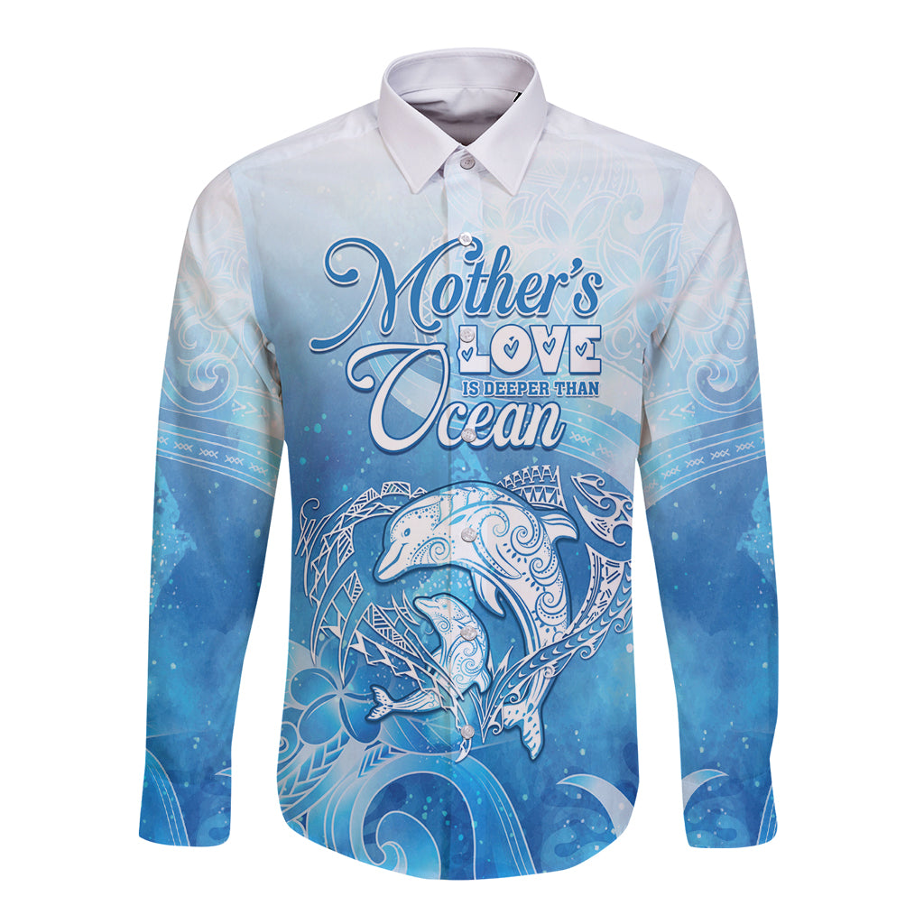 Mother's Love Is Deeper Than Ocean Long Sleeve Button Shirt Polynesian Style LT05 Unisex Blue - Polynesian Pride